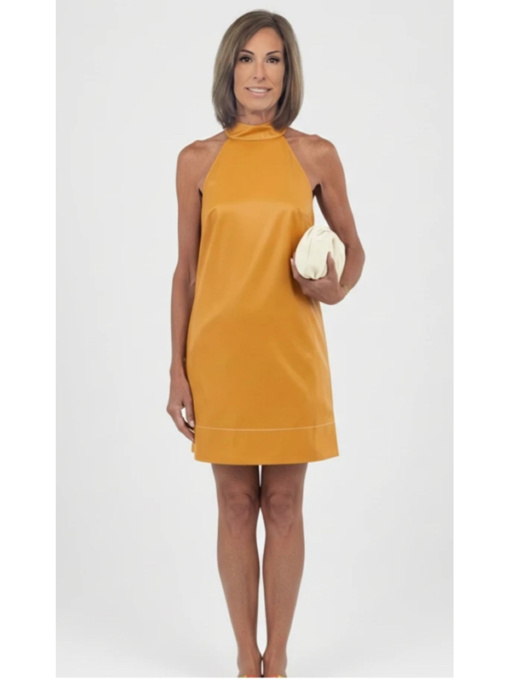 STAUD Honey Vegan Faux Leather Sicily Halter Shift Mini Dress NWT Size 8